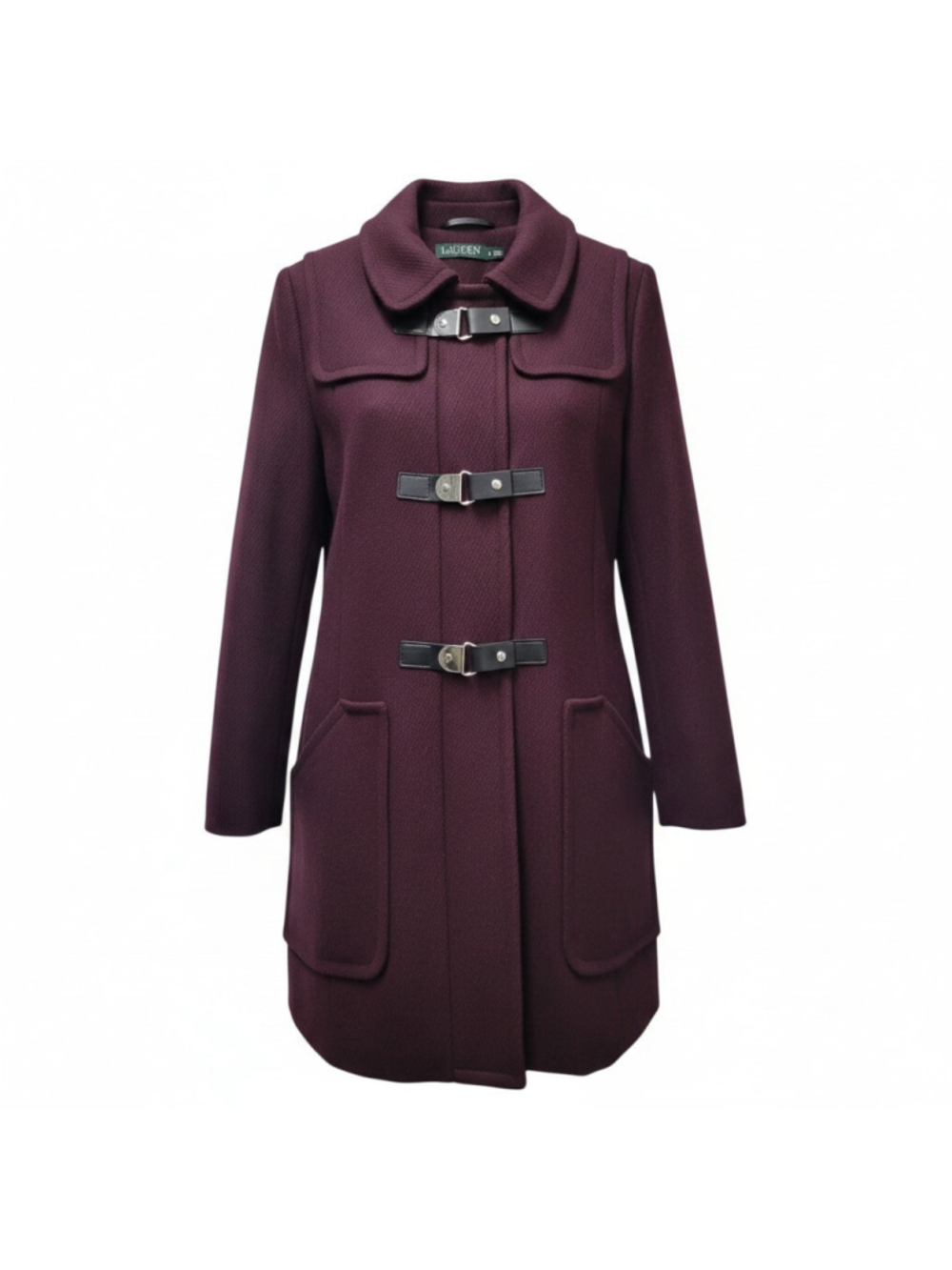 Lauren Ralph Lauren Women's Wool Blend Full-Zip Buckle Toggles Burgundy Coat 6